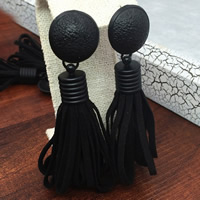Fashion Fringe Earrings, Tibetan Style, with Cloth, stainless steel post pin, stoving varnish, black, lead & cadmium free, 81mm, Sold By Pair