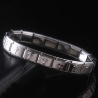 Stainless Steel Jewelry Bracelet, with cross pattern, original color, nickel, lead & cadmium free, 9mm, Sold Per Approx 6.6 Inch Strand