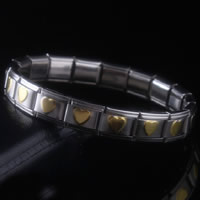 Bijoux bracelet en acier inoxydable, Placage, avec le motif de coeur & deux tons, protéger l'environnement, sans nickel, plomb et cadmium, 9mm, Vendu par Environ 6.6 pouce brin