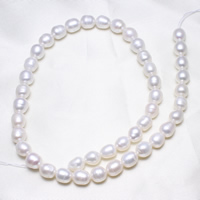 Riso coltivato in perla d'acqua dolce, perla d'acquadolce coltivata naturalmente, naturale, bianco, 8-9mm, Foro:Appross. 0.8mm, Venduto per Appross. 15.5 pollice filo