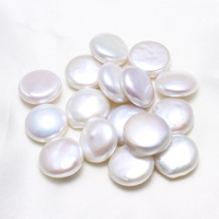 Perles nacres sans trou de culture d'eau douce, perle d'eau douce cultivée, pièce de monnaie, naturel, aucun trou, blanc, 13-14mm, Vendu par PC