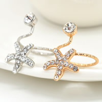 Zinc Alloy Cuff Finger Ring with Crystal Starfish plated faceted & with rhinestone lead & cadmium free 17mm US Ring .5 Sold By PC