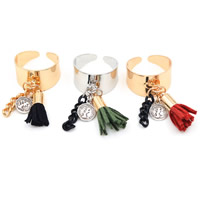 Tibetan Style Ring Set, with iron chain & Velveteen, plated, with painted & with letter pattern, more colors for choice, lead & cadmium free, 15-17mm, US Ring Size:5-6.5, Length:3 , Sold By Set