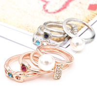 Zinc Alloy Ring Set with ABS Plastic Pearl plated with rhinestone lead & cadmium free 16-17mm US Ring .5 Sold By Set