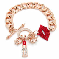 Rhinestone Bracelet Zinc Alloy with iron chain Lip rose gold color plated with painted & twist oval chain & enamel & with rhinestone lead & cadmium free 210mm Length Approx 8 Inch Sold By Bag