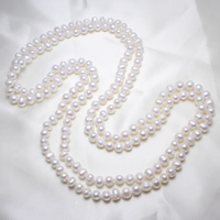 Пресноводные перлы ожерелье цепи свитера, Пресноводные жемчуги, Форма картофеля, натуральный, разный размер для выбора, белый, Продан через Приблизительно 59 дюймовый Strand