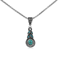 Tibetan Style Jewelry Necklace, with iron chain & Turquoise, with 5cm extender chain, Calabash, antique silver color plated, lantern chain & with rhinestone, lead & cadmium free, 18x42mm, Length:Approx 18.5 Inch, 3Strands/Bag, Sold By Bag