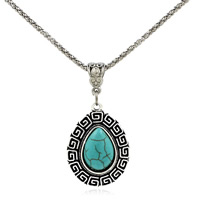Tibetan Style Jewelry Necklace, with iron chain & Turquoise, with 5cm extender chain, Teardrop, antique silver color plated, lantern chain, lead & cadmium free, 26x32mm, Length:Approx 18.5 Inch, 3Strand/Bag, Sold By Bag