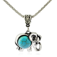 Zinc Alloy Jewelry Necklace with iron chain & Turquoise with 5cm extender chain Elephant antique silver color plated lantern chain lead & cadmium free Length Approx 18.5 Inch Sold By Bag
