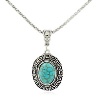 Tibetan Style Jewelry Necklace, with iron chain & Turquoise, with 5cm extender chain, Flat Oval, antique silver color plated, lantern chain, lead & cadmium free, 21x30mm, Length:Approx 18.5 Inch, 3Strands/Bag, Sold By Bag