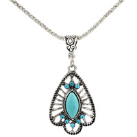 Zinc Alloy Jewelry Necklace with iron chain & Turquoise with 5cm extender chain antique silver color plated lantern chain & with rhinestone lead & cadmium free Length Approx 18.5 Inch Sold By Bag