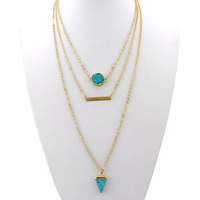 Multi Layer Necklace Zinc Alloy with iron chain & Turquoise & Resin with 5cm extender chain Triangle gold color plated imitation druzy quartz & oval chain &  lead & cadmium free 15mm 19mm Length Approx 15.5 Sold By Bag