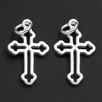 Brass Cross Pendants, real silver plated, lead & cadmium free, 11x19x1mm, Hole:Approx 3mm, 10PCs/Bag, Sold By Bag