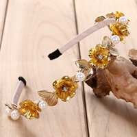 Haarreif, Zinklegierung, mit ABS-Kunststoff-Perlen & Satinband, Blume, goldfarben plattiert, mit Strass, frei von Blei & Kadmium, 130mm, verkauft von PC