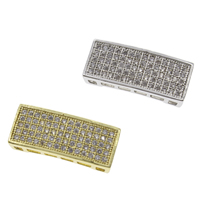 Brass Slide Charm, Rectangle, plated, micro pave cubic zirconia, more colors for choice, nickel, lead & cadmium free, 18x7.50x4.50mm, Hole:Approx 5x1mm, 10PCs/Bag, Sold By Bag