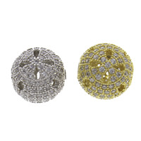 Cubic Zirconia Micro Pave Brass Beads, Round, plated, micro pave cubic zirconia & hollow, more colors for choice, nickel, lead & cadmium free, 12mm, Hole:Approx 1mm, 10PCs/Bag, Sold By Bag