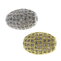 Perles cubes en laiton zircon Micro Pave, ovale, Placage, pavé de micro zircon, plus de couleurs à choisir, protéger l'environnement, sans nickel, plomb et cadmium, 12x8mm, Trou:Environ 1mm, 10PC/sac, Vendu par sac