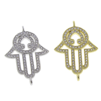 Brass Connector, Hamsa, plated, Islamic jewelry & micro pave cubic zirconia & 1/1 loop, more colors for choice, nickel, lead & cadmium free, 29x19x3mm, Hole:Approx 1mm, 10PCs/Bag, Sold By Bag