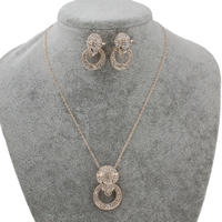 Zinc Alloy Jewelry Sets earring & necklace with iron chain with 5cm extender chain Leopard rose gold color plated cobra chain & with rhinestone lead & cadmium free  Length Approx 17.5 Inch Sold By Set