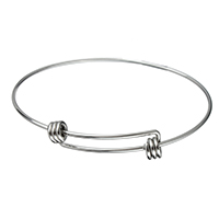 Adjustable Wire Bangle, Stainless Steel, original color, 1.50mm, Inner Diameter:Approx 60.5x65.5mm, Length:Approx 8 Inch, 50PCs/Lot, Sold By Lot