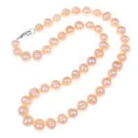 Natural Freshwater Pearl Necklace, brass lobster clasp, Potato, pink, 9-10mm, Sold Per Approx 18 Inch Strand