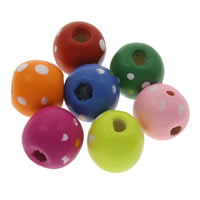 Perles en bois, Rond, impression, couleurs mélangées, 10mm, Trou:Environ 1mm, Environ 2400PC/sac, Vendu par sac