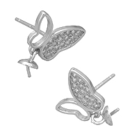 925 Sterling Silver Earring Drop Findings, Butterfly, micro pave cubic zirconia, 11x8.5x12mm, 5x4x5mm, 0.6mm, 0.9mm, 5Pairs/Lot, Sold By Lot
