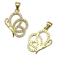 Cubic Zirconia Micro Pave Brass Pendant Butterfly real gold plated micro pave cubic zirconia nickel lead & cadmium free Approx Sold By Lot