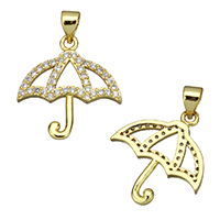 Cubic Zirconia Micro Pave Brass Pendant, Umbrella, real gold plated, micro pave cubic zirconia, nickel, lead & cadmium free, 19x21x2mm, Hole:Approx 4x5mm, 10PCs/Lot, Sold By Lot