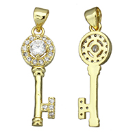 Cubic Zirconia Micro Pave Brass Pendant Key real gold plated micro pave cubic zirconia nickel lead & cadmium free Approx Sold By Lot