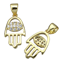 Cubic Zirconia Micro Pave Brass Pendant, Evil Eye Hamsa, real gold plated, Islamic jewelry & micro pave cubic zirconia, nickel, lead & cadmium free, 10x17x3.50mm, Hole:Approx 4x5mm, 10PCs/Lot, Sold By Lot