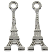 Bijoux pendentifs en acier inoxydable , Tour Eiffel, couleur originale, 9x23x2mm, Trou:Environ 2mm, 100PC/sac, Vendu par sac