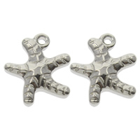 Stainless Steel Animal Pendants, Starfish, original color, 13x14x4mm, Hole:Approx 1mm, 100PCs/Bag, Sold By Bag
