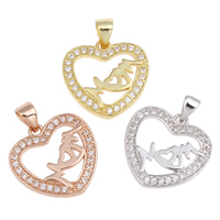 Cubic Zirconia Micro Pave Brass Pendant, Heart, word mom, plated, Mother Day Jewelry & micro pave cubic zirconia, more colors for choice, nickel, lead & cadmium free, 17x17x3mm, Hole:Approx 2x3mm, 5PCs/Bag, Sold By Bag