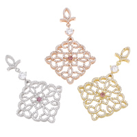 Cubic Zirconia Micro Pave Brass Pendant, Rhombus, plated, micro pave cubic zirconia, more colors for choice, nickel, lead & cadmium free, 38x64x6mm, Hole:Approx 1x4mm, Sold By PC