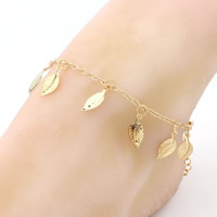 Tibetan Style Anklet, with iron chain, with 5cm extender chain, Leaf, antique gold color plated, with painted & oval chain, lead & cadmium free, 220mm, Length:Approx 8.5 Inch, 3Strands/Bag, Sold By Bag