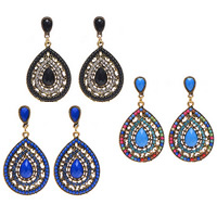 Resin Earring Zinc Alloy with Resin 316L stainless steel post pin Teardrop antique gold color plated Bohemian style & faceted & with rhinestone Sold By Pair