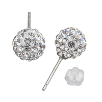 925 Sterling Silver Stud Earring with Rhinestone Clay Pave Bead Round Sold By Lot