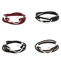 PU Leather Cord Bracelets, with Tibetan Style, Pirate Fishhook, word hope, antique silver color plated, Unisex & with letter pattern & 3-strand, more colors for choice, 600mm, Length:Approx 23 Inch, 12Strands/Bag, Sold By Bag