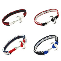 Nylon Cord Bracelets, with Tibetan Style, Anchor, antique silver color plated, nautical pattern & Unisex & with letter pattern, more colors for choice, 220mm, Length:Approx 8.5 Inch, 12Strands/Bag, Sold By Bag