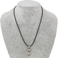 Zinc Alloy smykker halskæde, med Vokset Hamp Cord, med 5cm extender kæde, Owl, antik sølv farve forgyldt, med rhinestone, bly & cadmium fri, 17x30x5mm, Solgt Per Ca. 20 inch Strand