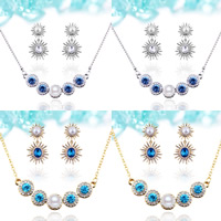 Crystal Jewelry Sets earring & necklace Zinc Alloy with ABS Plastic Pearl & iron chain & Crystal stainless steel post pin Flower plated faceted & with rhinestone lead & cadmium free  Length Approx 15.5 Inch Sold By Set