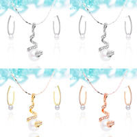 Rhinestone Jewelry Sets earring & necklace Zinc Alloy with ABS Plastic Pearl & iron chain stainless steel post pin plated bar chain & with rhinestone lead & cadmium free  Length Approx 15.5 Inch Sold By Set
