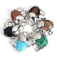 Gemstone Pendants Jewelry, with Brass, Elephant, platinum color plated, natural & different materials for choice, nickel, lead & cadmium free, 36.50x30.50x10mm, Hole:Approx 5.5x9mm, Sold By PC