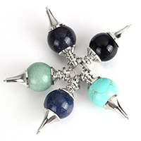 Gemstone Pendants Jewelry, with brass bail, platinum color plated, natural & different materials for choice, nickel, lead & cadmium free, 18x46x18mm, Hole:Approx 5x3mm, 10PCs/Lot, Sold By Lot