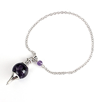 Amethyst Pendulum, with Brass, platinum color plated, natural & oval chain, nickel, lead & cadmium free, 18x46x18mm, 3.5x3x0.5mm, 6x6x6mm, Length:Approx 9.5 Inch, 10Strands/Lot, Sold By Lot