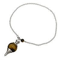 Tiger Eye Pendulum with Brass platinum color plated natural & oval chain nickel lead & cadmium free   Length Approx 11.5 Inch Sold By Lot