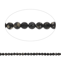 Fire Agate Bead, Runde, facetteret, sort, 6mm, Hole:Ca. 1mm, Længde Ca. 14.5 inch, 10Strands/Bag, Ca. 62pc'er/Strand, Solgt af Bag