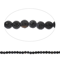 Perles agates effloresces naturelles , agate effleurant, Rond, facettes, noire, 8mm, Trou:Environ 1mm, Longueur Environ 14.5 pouce, 5Strandstoron/sac, Environ 47PC/brin, Vendu par sac