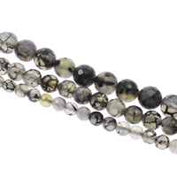 Perles agate veines de dragon naturelles, Rond, normes différentes pour le choix & facettes, noire, Trou:Environ 1mm, Vendu par Environ 14.5 pouce brin